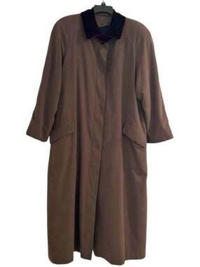 Vintage American Bazaar Trench Coat Taupe Brown with Velvet Collar Size 14